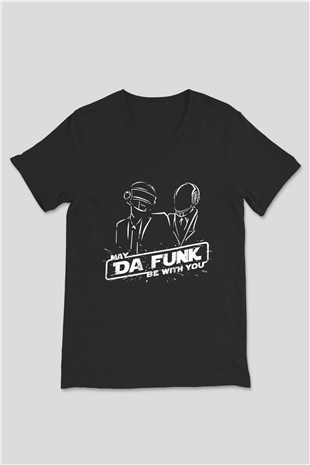 Daft Punk Siyah Unisex V Yaka Tişört