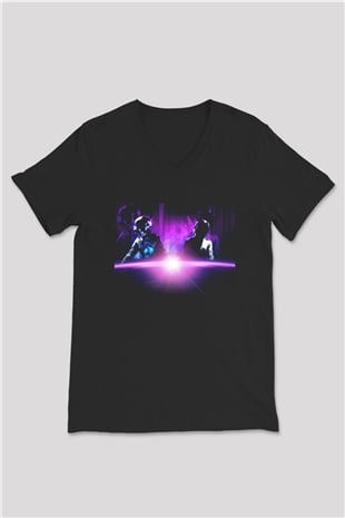 Daft Punk Siyah Unisex V Yaka Tişört