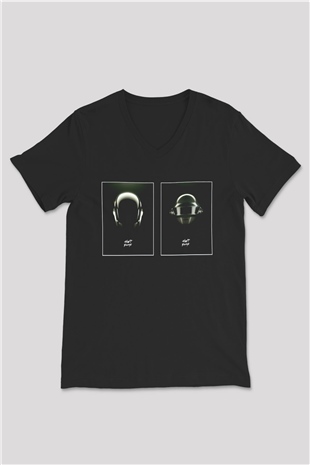 Daft Punk Siyah Unisex V Yaka Tişört