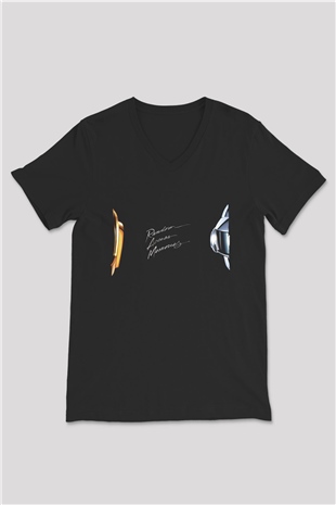 Daft Punk Siyah Unisex V Yaka Tişört