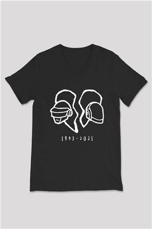 Daft Punk Siyah Unisex V Yaka Tişört
