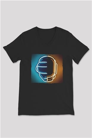 Daft Punk Siyah Unisex V Yaka Tişört
