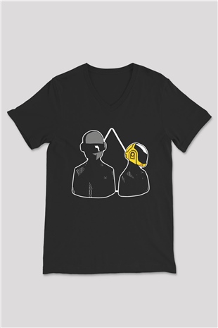 Daft Punk Siyah Unisex V Yaka Tişört