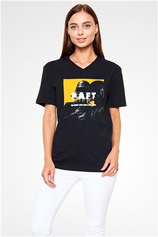 Daft Punk Siyah Unisex V Yaka Tişört T-Shirt