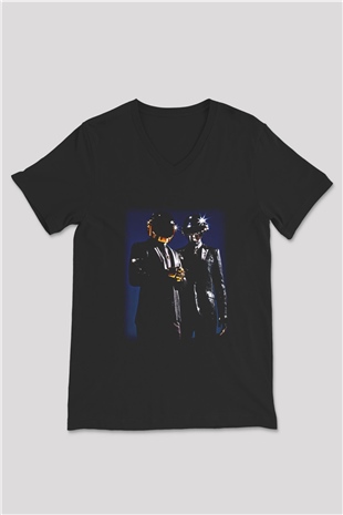 Daft Punk Siyah Unisex V Yaka Tişört T-Shirt