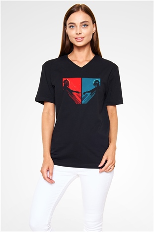 Daft Punk Siyah Unisex V Yaka Tişört T-Shirt