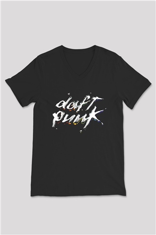 Daft Punk Siyah Unisex V Yaka Tişört T-Shirt