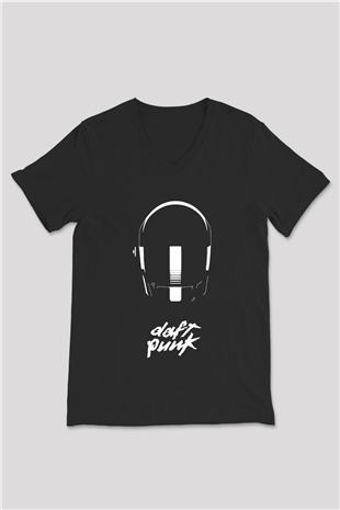 Daft Punk Siyah Unisex V Yaka Tişört T-Shirt