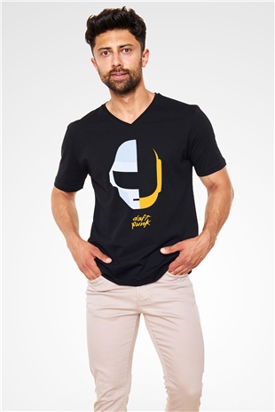 Daft Punk Siyah Unisex V Yaka Tişört T-Shirt
