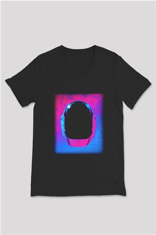Daft Punk Siyah Unisex V Yaka Tişört T-Shirt