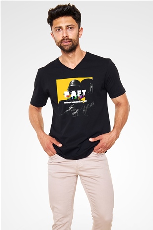 Daft Punk Siyah Unisex V Yaka Tişört T-Shirt