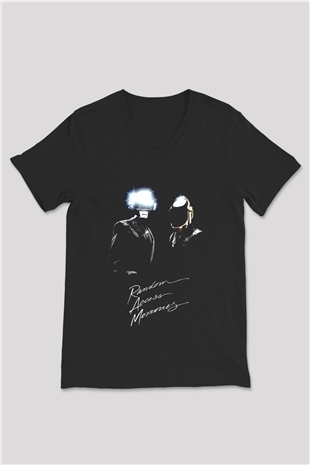Daft Punk Siyah Unisex V Yaka Tişört T-Shirt