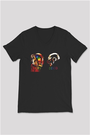 Daft Punk Siyah Unisex V Yaka Tişört T-Shirt