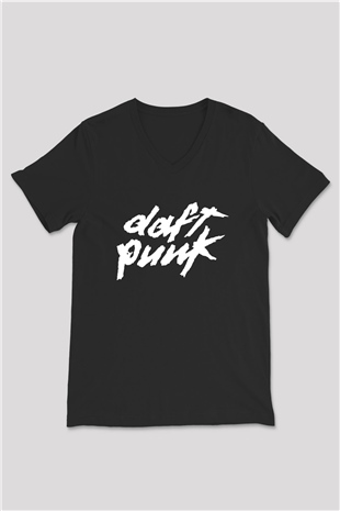 Daft Punk Siyah Unisex V Yaka Tişört T-Shirt