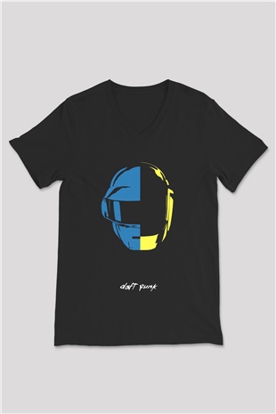 Daft Punk Siyah Unisex V Yaka Tişört T-Shirt