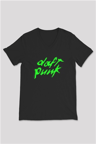 Daft Punk Siyah Unisex V Yaka Tişört T-Shirt