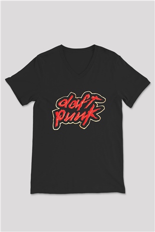 Daft Punk Siyah Unisex V Yaka Tişört T-Shirt