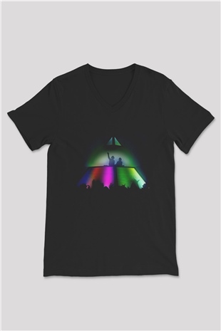 Daft Punk Siyah Unisex V Yaka Tişört T-Shirt