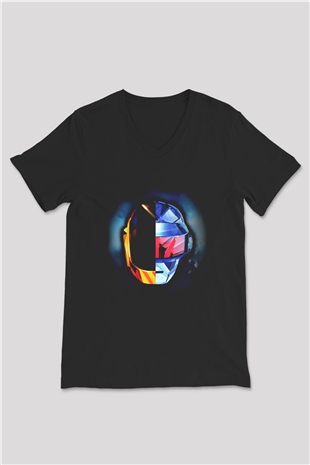 Daft Punk Siyah Unisex V Yaka Tişört T-Shirt