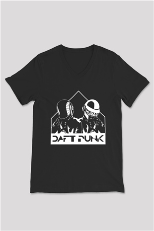 Daft Punk Siyah Unisex V Yaka Tişört T-Shirt