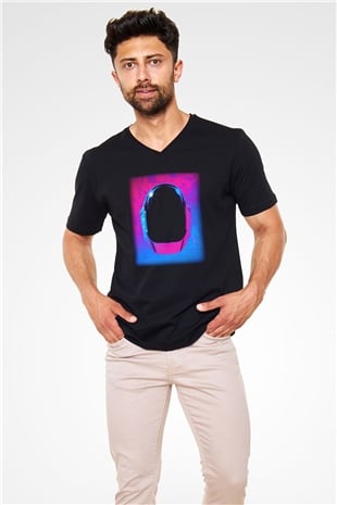 Daft Punk Siyah Unisex V Yaka Tişört T-Shirt