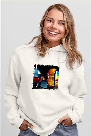 Daft PunkBaskılı Beyaz Hoodie