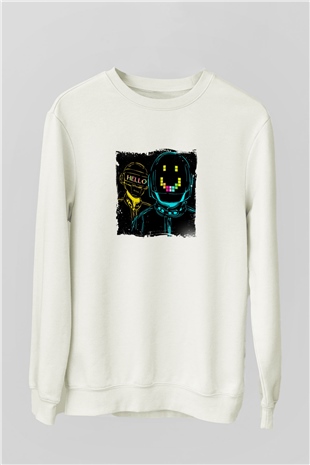 Daft PunkBaskılı Beyaz Sweatshirt