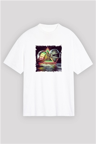 Daft PunkBaskılı Beyaz Oversize Tişört