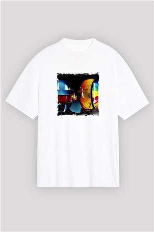 Daft PunkBaskılı Beyaz Oversize Tişört