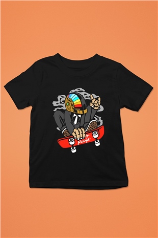 Daftpunk Skater Baskılı Unisex Siyah Çocuk Tişört
