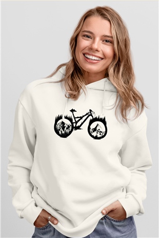 Dağ BisikletiBeyaz  Unisex Hoodie