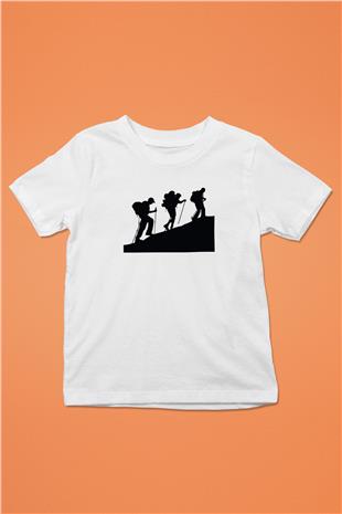 Dağcılık Baskılı Unisex Beyaz Çocuk Tişört - Tshirt