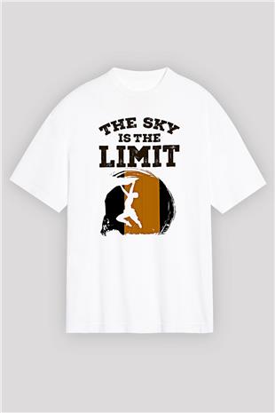 Dağcılık Baskılı Unisex Beyaz Oversize Tişört - Tshirt