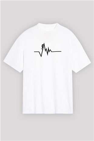 Dağcılık Baskılı Unisex Beyaz Oversize Tişört - Tshirt