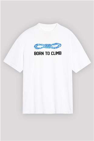 Dağcılık Baskılı Unisex Beyaz Oversize Tişört - Tshirt