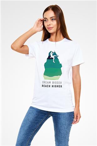 Dağcılık Baskılı Unisex Beyaz Tişört - Tshirt