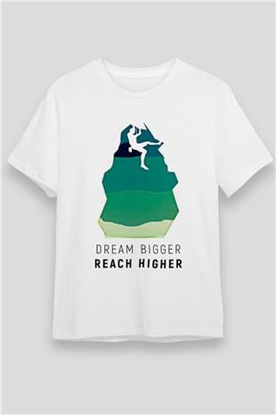 Dağcılık Baskılı Unisex Beyaz Tişört - Tshirt