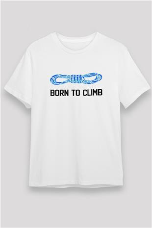 Dağcılık Baskılı Unisex Beyaz Tişört - Tshirt