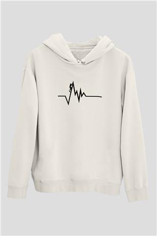 Dağcılık Baskılı Unisex Ekru Hoodie