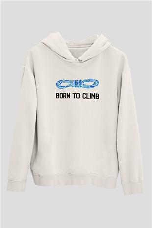 Dağcılık Baskılı Unisex Ekru Hoodie