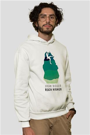 Dağcılık Baskılı Unisex Ekru Hoodie
