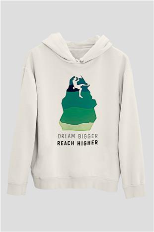 Dağcılık Baskılı Unisex Ekru Hoodie