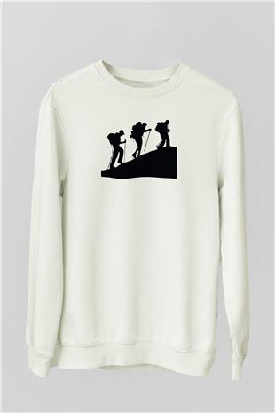 Dağcılık Baskılı Unisex Ekru Sweatshirt