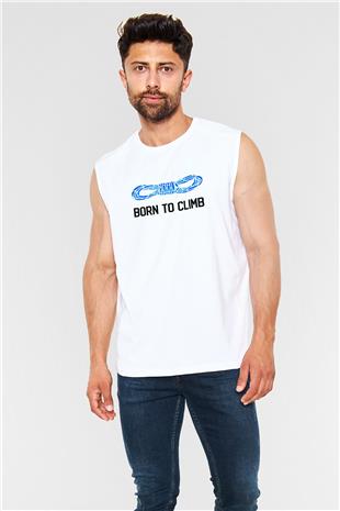 Dağcılık Baskılı Unisex Kolsuz Beyaz Tişört