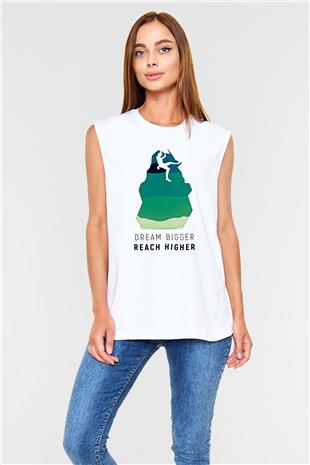 Dağcılık Baskılı Unisex Kolsuz Beyaz Tişört