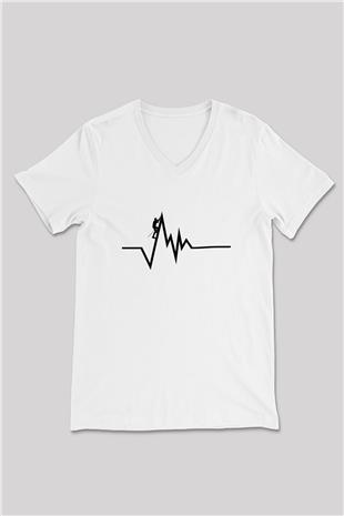 Dağcılık Baskılı Unisex V Yaka Tişört - Tshirt
