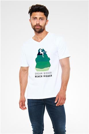 Dağcılık Baskılı Unisex V Yaka Tişört - Tshirt