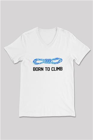 Dağcılık Baskılı Unisex V Yaka Tişört - Tshirt