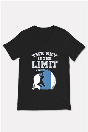 Dağcılık - Mountaineering Baskılı Unisex Siyah V Yaka Tişört