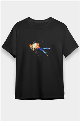 Dalgıçlık Baskılı Unisex Siyah Tişört - Tshirt